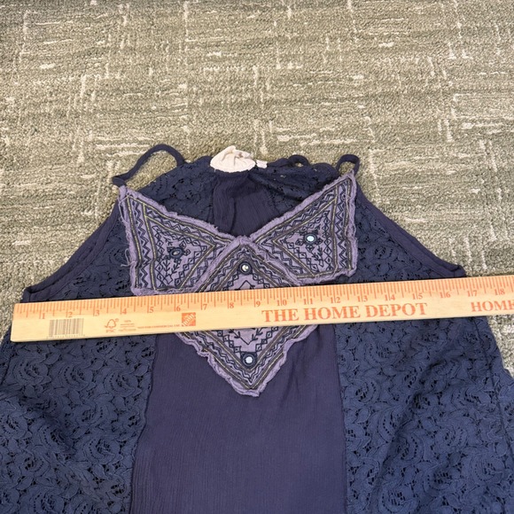 MUCHE ET MUCHETTE Navy Blue Embroidered Tiered Maxi Dress Women - Picture 3 of 5